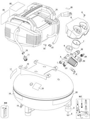 Default Diagram and Parts List for C2002M-WK Type 1 Porter Cable Compressor